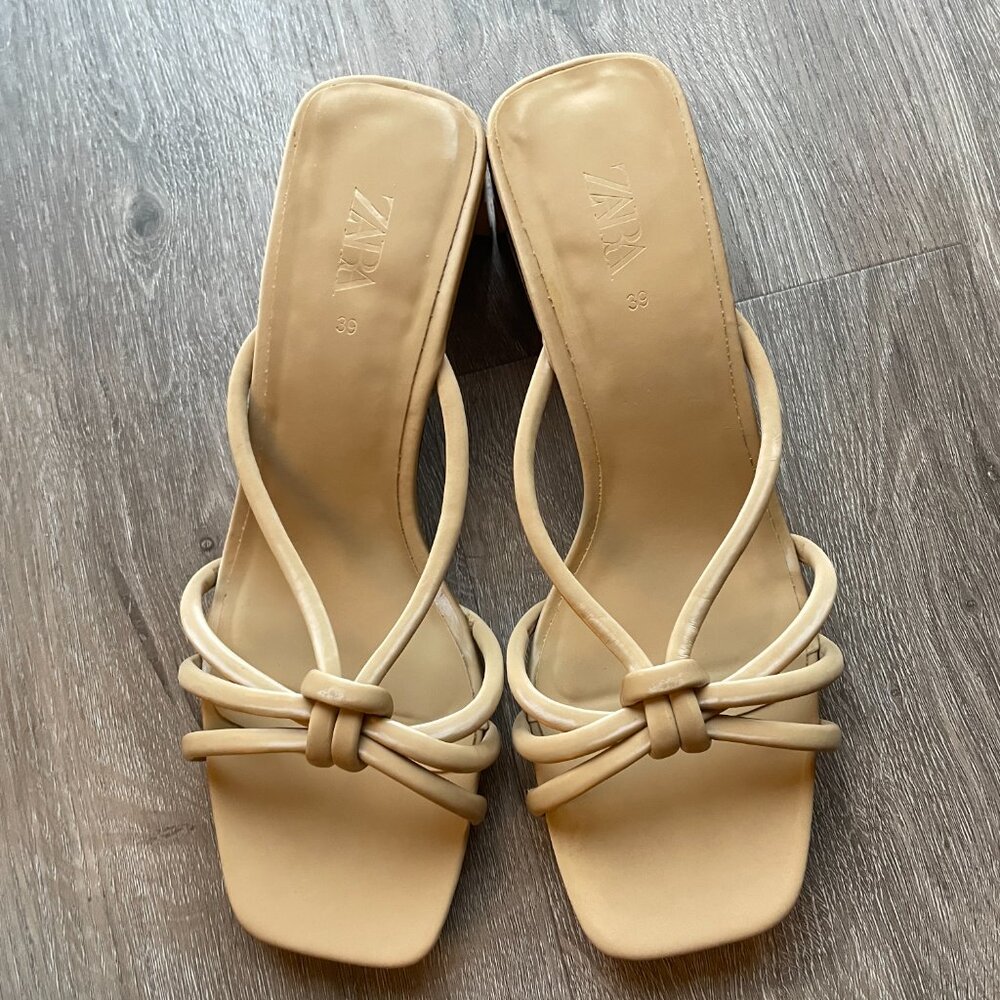 Zara Nude Kitten Heel Sandals 7.5/38